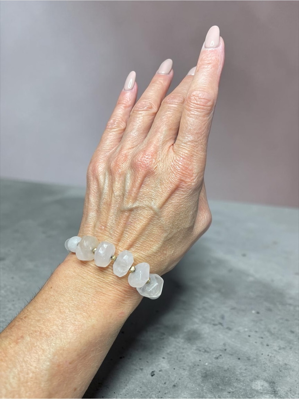 Graduated Rose Quartz Nugget Natural Gemstone Gold Spacer Beads Stretch Bracelet